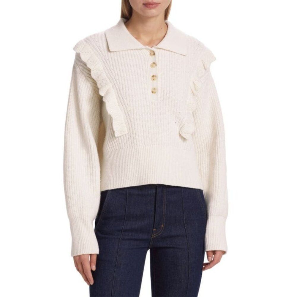 Derek Lam 10 Crosby Noelia Ruffle Trim Wool Blend Sweater Ivory Size Medium